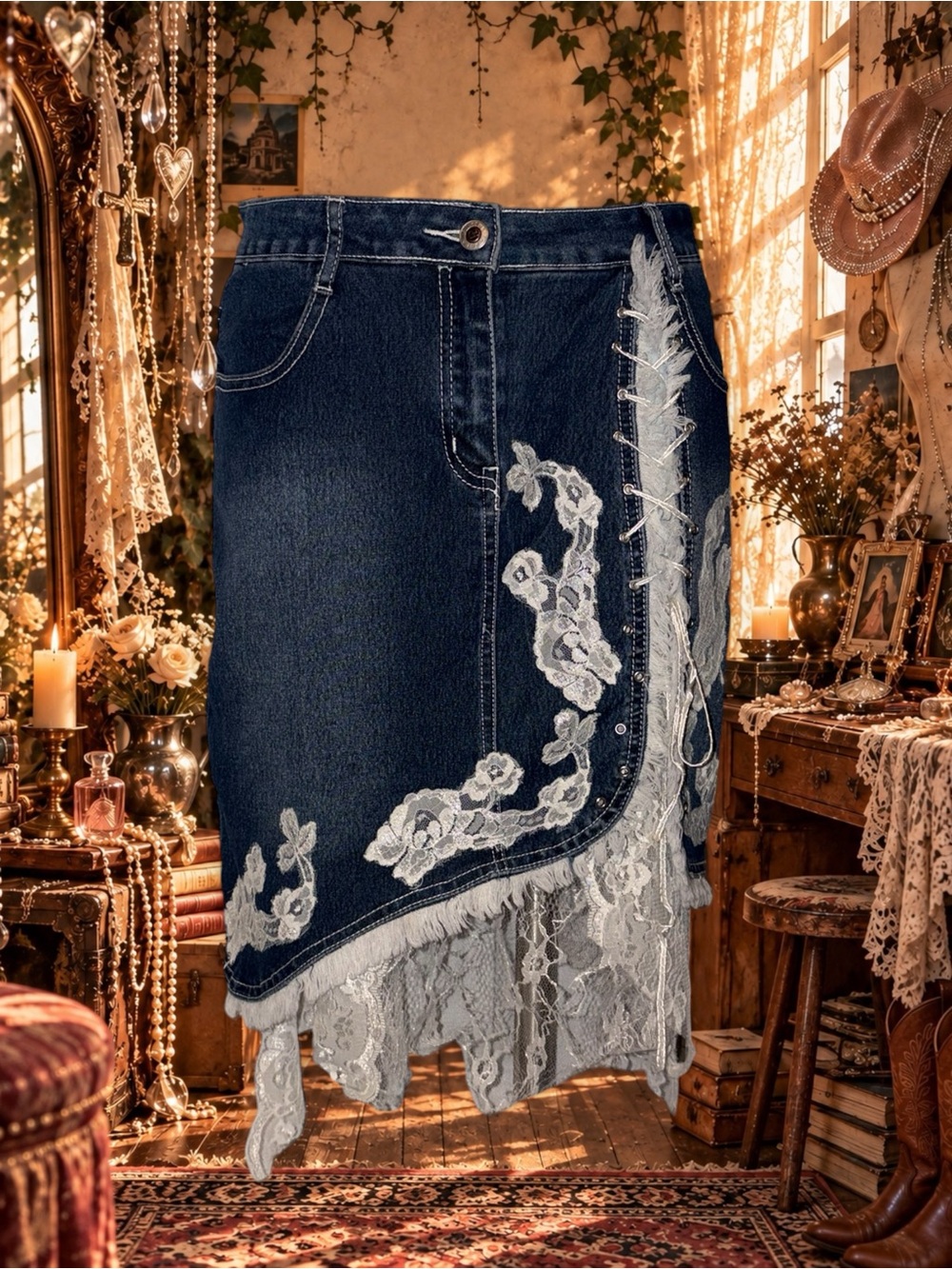 Vintage Y2K Polo Jeans Co. Ralph Lauren dark wash denim + lace fairy skirt 🕯️🪽 - Picture 3 of 10
